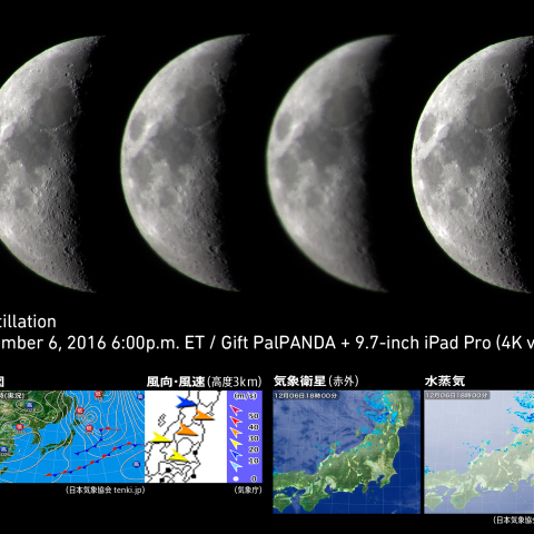 ゆらめく月面、流れる雲に隠れる月