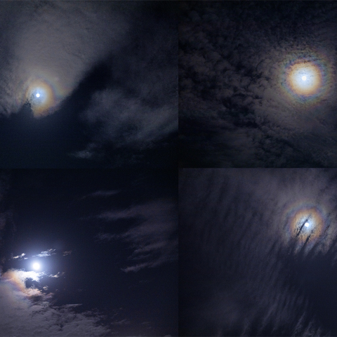 中秋の名月と虹色の暈