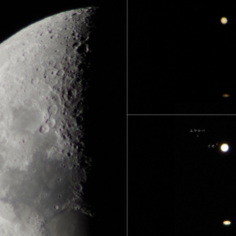 最接近日の木星、土星、及び月（同一縮尺）