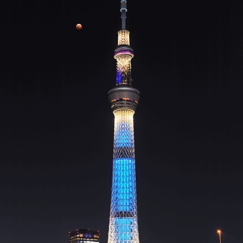 スカイツリーと皆既月食