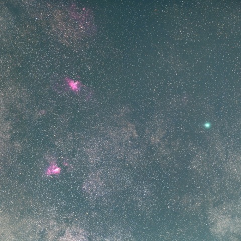 スワン彗星とＭ１６、１７の共演