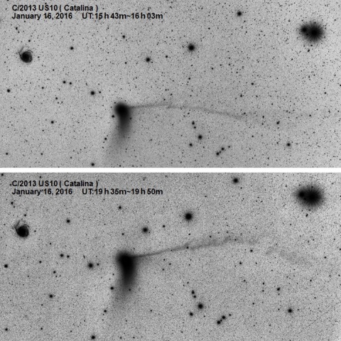カタリナ彗星プラズマテイルの変化（１月１７日未明）