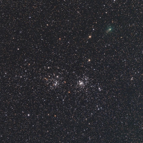 二重星団とパンスターズ彗星（C/2017 T2）