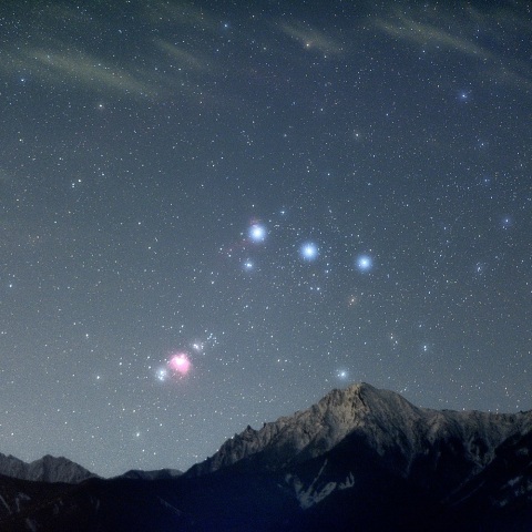 望遠星景（赤岳とオリオン座）