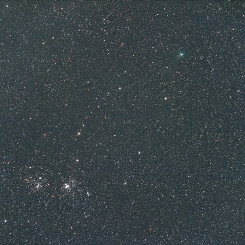 二重星団とパンスターズ彗星（C/2017 T2）