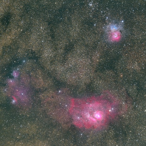 M8、M20、IC1274-5（猫の手星雲）