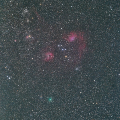 勾玉星雲（IC405＆IC410）とアトラス彗星（C/2020M3）