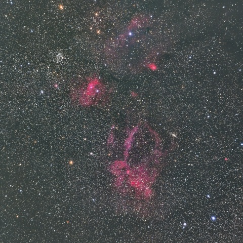 M52、バブル星雲、クワガタ星雲とカシオペヤ座新星2021（V1405 Cas）