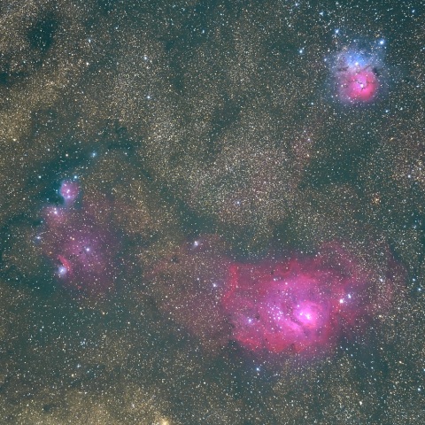 干潟星雲、三裂星雲、猫の手星雲（560mm）
