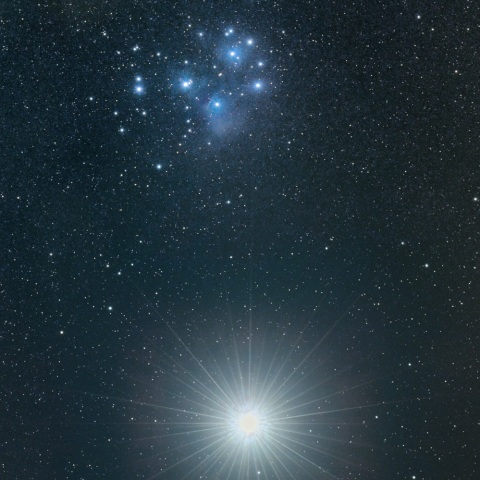 ４月１０日金星とプレアデス星団の接近