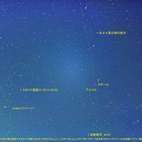 北斗七星の横を通過するカタリナ彗星