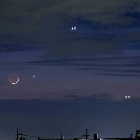 細い月、水星、金星