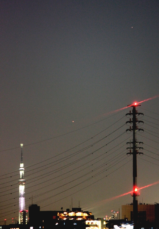 夕方の水星 金星とスカイツリー By 張替 憲 天体写真ギャラリー