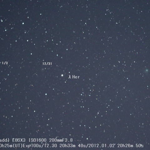 ヘラクレス座を北上するC/2009P1ギャラッド彗星