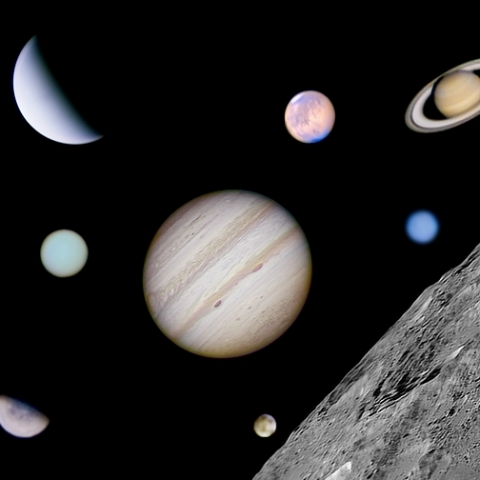 天体望遠鏡で撮影した月と太陽系惑星