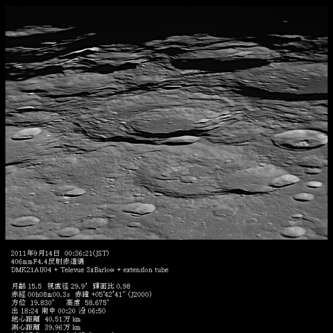 月の南縁部のクレーター