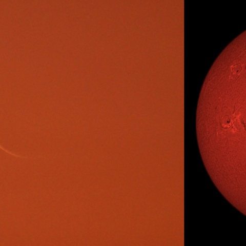 01/17朝焼けの中の月と太陽