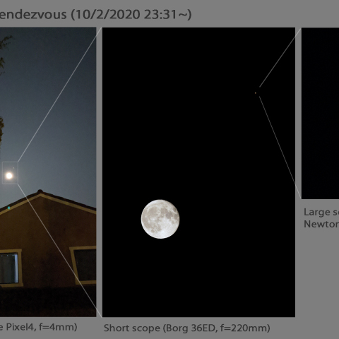 月と火星の接近 倍率変えて3枚