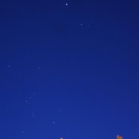 聖夜のオリオン座、おうし座と木星