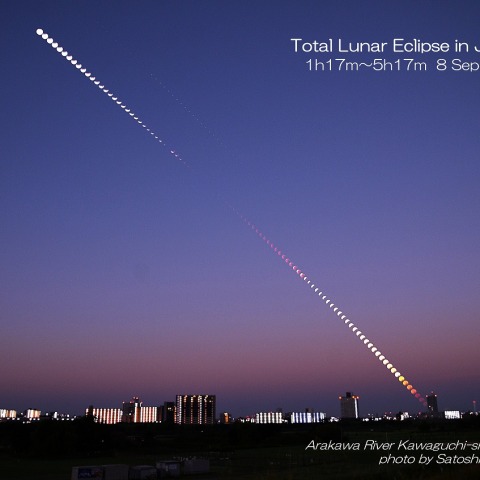 皆既月食　2025/9/8（連続写真・月没まで）