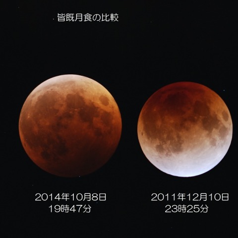 2011年12月皆既月食と2014年10月皆既月食の比較