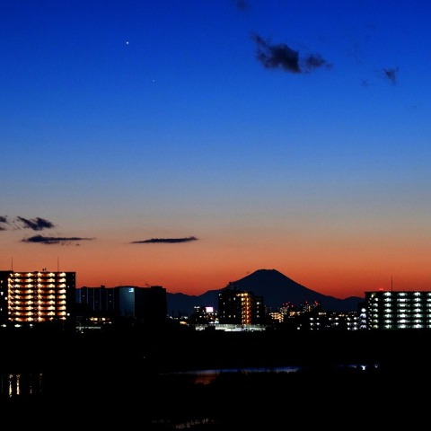 木星・土星の接近と富士山