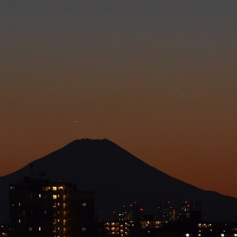 木星・土星・水星の接近と富士山　2020/01/10