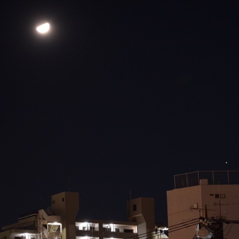 沈みゆく月と木星