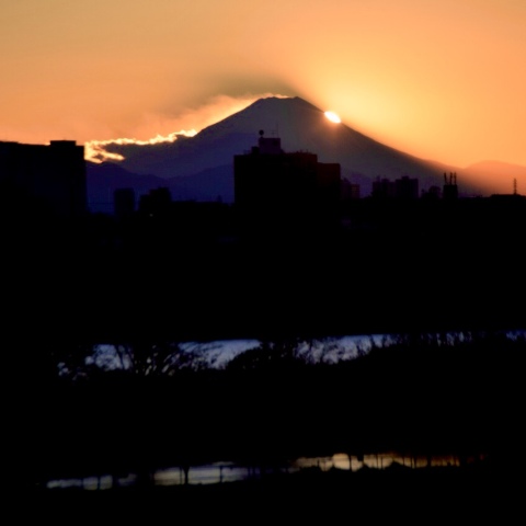 ダイヤモンド富士と二重富士（西斜面への日没）