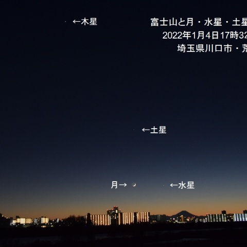 富士山と月・水星・土星・木星