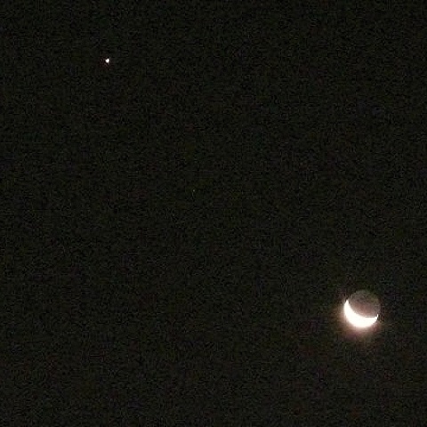 明け方の、月と木星