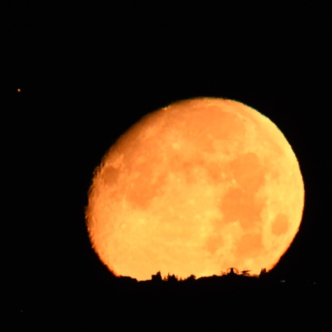 六甲山系に没する月と火星 (2025/02/10)