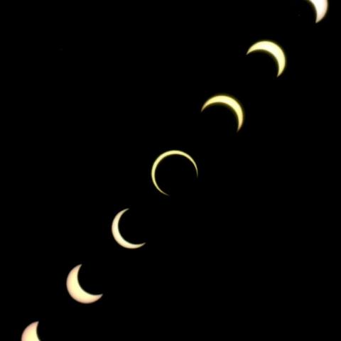 部分日食　合成による連続写真