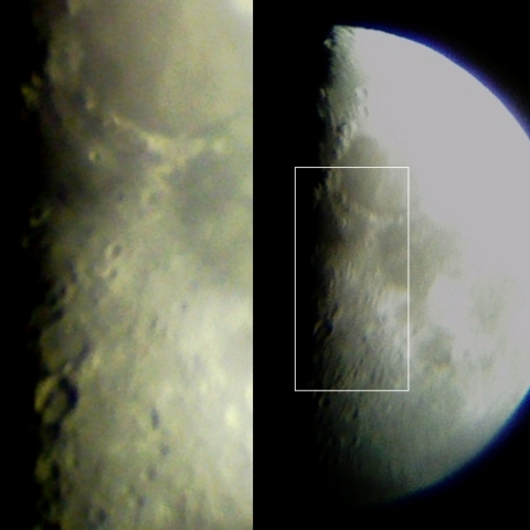 スマートフォンで撮影した上弦の月（月齢7.3）