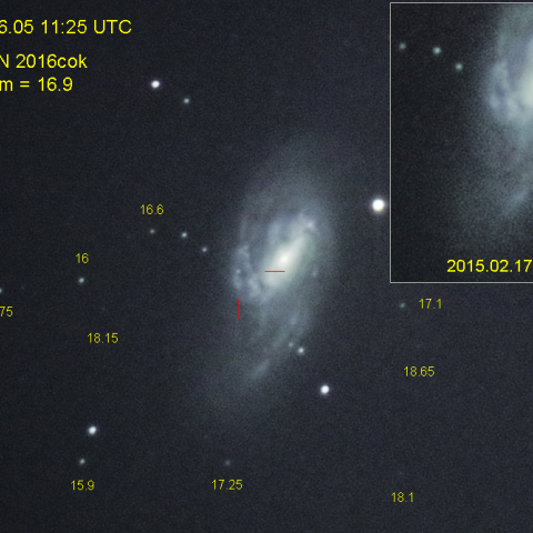 メシエ天体に輝く超新星 SN2016cok in M66