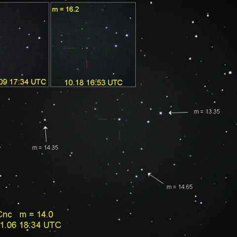 光度変化を見せる、かに座 矮新星 EG Cnc