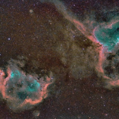 カラーカメラでSHO合成　IC1805,1848