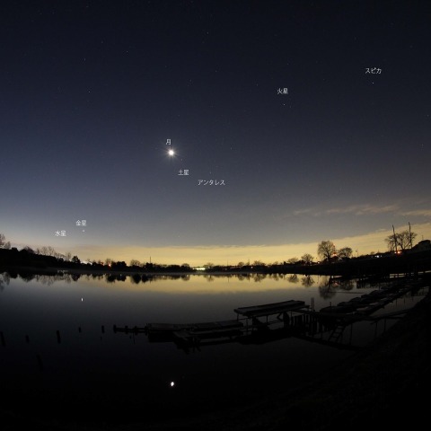 明け方の５惑星と月