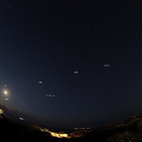 明け方の５惑星と月